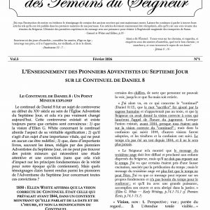 La Voix Vivante des Témoins du Seigneur (Vol.05-N°01) Le Continuel de Daniel 8: Un Point Mineur Explosif